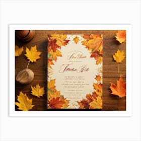 A Vintage Canadian Thanksgiving Invitation Spread Out On A Maple Wood Surface Bathed In The Warm (1) 2 Art Print