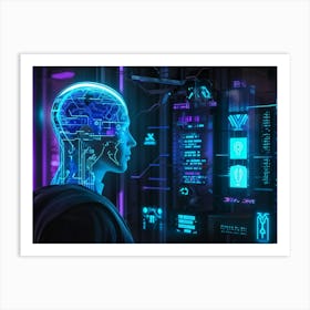 Cyber Interface Showing Neural Connectivity And Artificial Intelligence Fusion Sleek Holographic Pa (6) Art Print