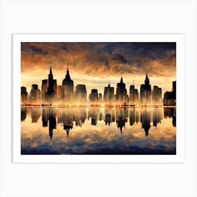 Manhattan Skyline Sunset Nyc Art Print