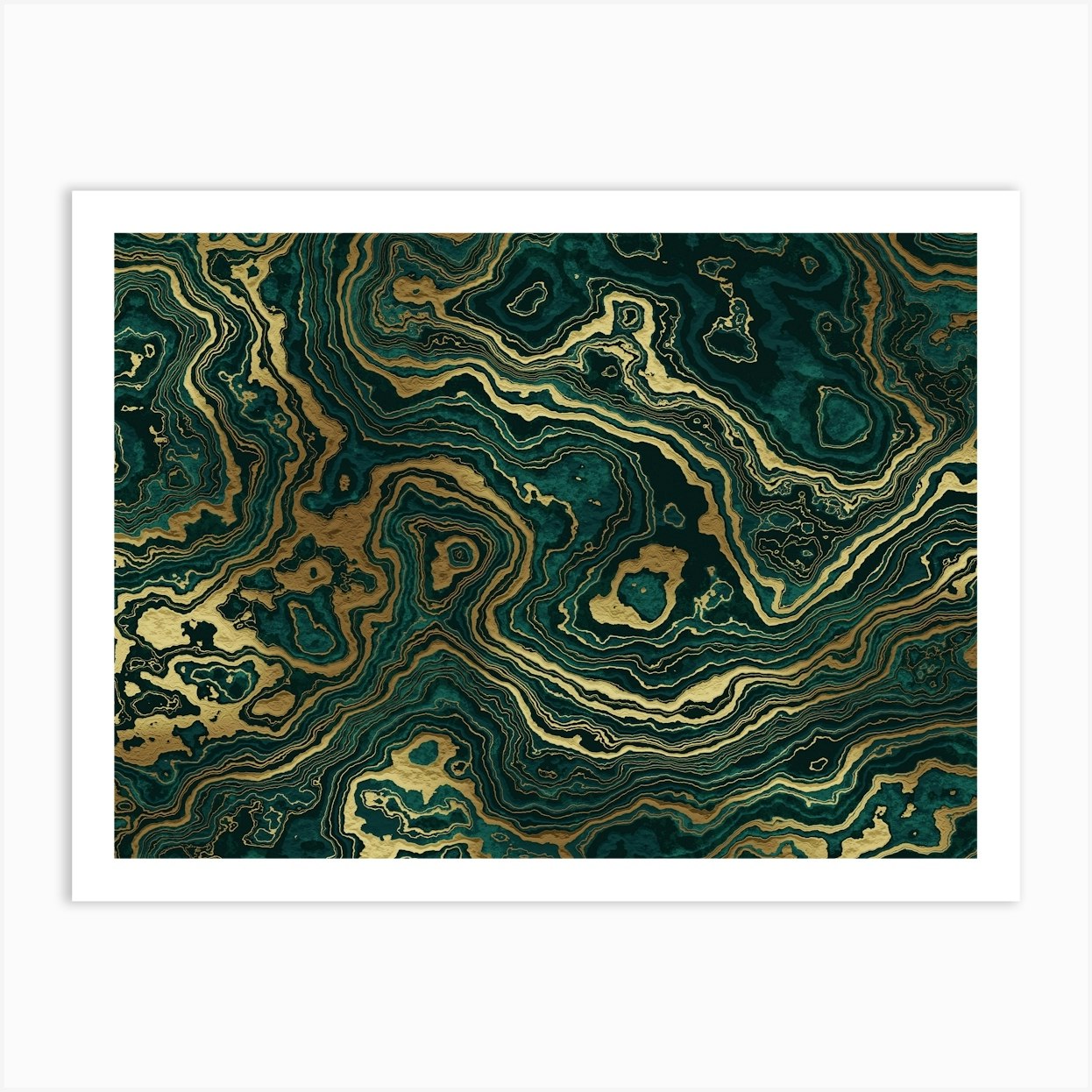 Teal And Gold Marble Texture II Art Print by Amini54