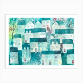 Green Town Houses Art Print