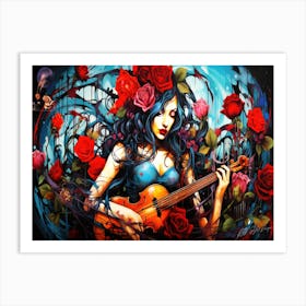 Witches And Music 7 - Halloween Girl With Guitar Art Print