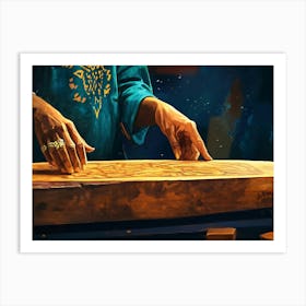 Man Carving A Wooden Board Art Print