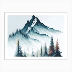 Mountain And Forest In Minimalist Watercolor Horizontal Composition 443 Art Print