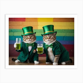 Two Cats In St Patrick'S Day Attire Art Print