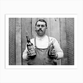 Prohibition, Man Holding A Bottle Of Whiskey, Black and White Old Photo Art Print