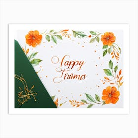 An Autumnal Thanksgiving Holiday Greeting Card In A Handwritten Calligraphy Design Vectorial Print (5) Art Print