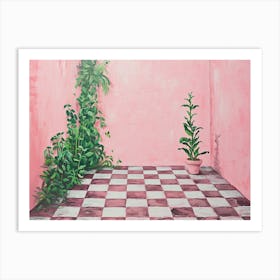 Plants Pink Checkerboard Art Print
