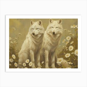 Floral Animal Illustration Arctic Wolf 3 Art Print