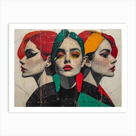 Abstract Woman Faces In Geometric Harmony 14 Art Print