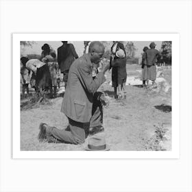 Man Crossing Himself And Praying Over Grave Of Relative In Cemetery, All Saints Day, New Roads, Louisiana By Russell Art Print