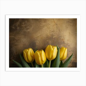 Yellow Tulips On A Brown Background Art Print