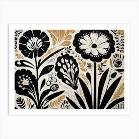 Black And Gold Flowers Art Print