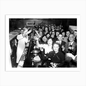 Crowd At A Bar, Prohibition. Bar Cart Decor, Vintage Black and White Old Photo Art Print