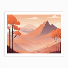 Misty mountains horizontal background in orange tone 102 Art Print