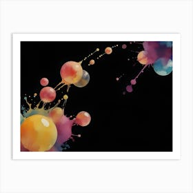 Abstract Colorful Bubbles With Splashes On Black Background 3 Art Print