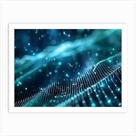 Abstract Background With Flowing Blue Dots, Forming Waves 1 Art Print