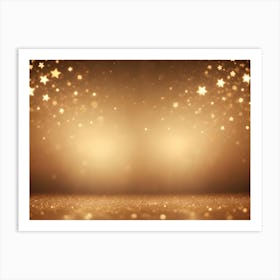 A Warm And Inviting Background Featuring A Golden Glitter Surface And A Scattering Of Golden Star Shaped Lights Against A Dark Brown Background Art Print