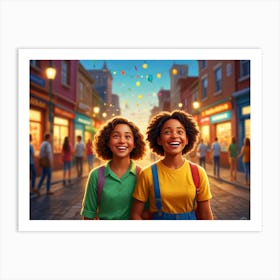 Two Girls In A City Art Print