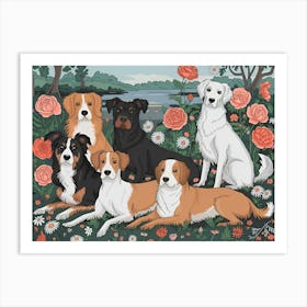 Dogs And Flowers : William Morris Inspired Dogs Collection Art Print