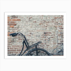 Old Bicycle Against Brick Wall Art Print