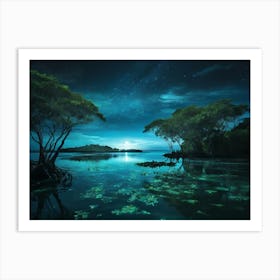 Night Sky Over A Lake Paintings Art Print Art Print