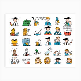 Cartoon Icons Representing Events And Education Sketched By Hand Hand Drawn Animation Style Depic (2) Art Print