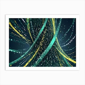 Abstract Swirls Of Green And Yellow Light Trails, Data Stream Art Print