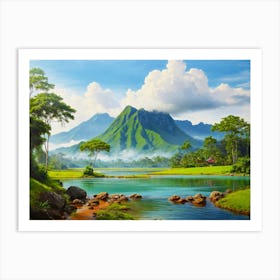 Landscapes depicting natural harmony with rivers, mountains, and lakes Art Print