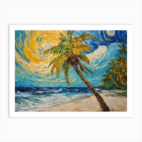 Painting Of A Palm Tree On The Beach Art Print