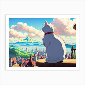 Cat And The Castle Art Print