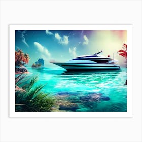 Yacht In The Ocean Luxury Colorful Gulf Life In The Future Art Print