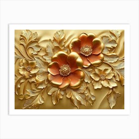 3d Gold Relief Floral Art 1 Art Print