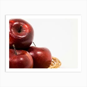 Close Up Of Ripe Red Apples In Wicker Basket Isolated On White Background 06 Art Print