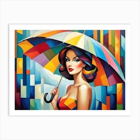 Lady with a colorful umbrella Art Print