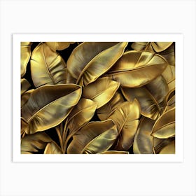 Golden Seamless Pattern with Shiny Banana Leaves Palm Art Print