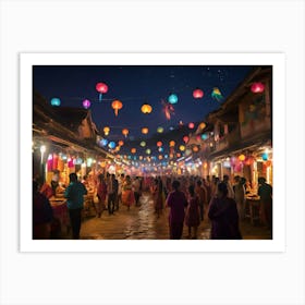 Chinese Market At Night paintings art print 1 Art Print