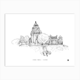 Champa Temple Vietnam Cultural Architecture Pen Ink Drawing Art Print