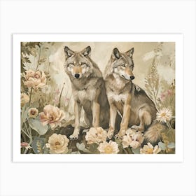 Floral Animal Illustration Timber Wolf 3 Art Print