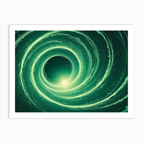 Abstract Swirling Vortex With Glowing Green Lines And A Black Center Art Print