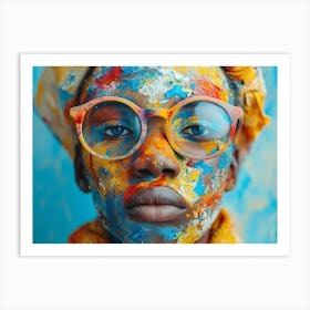 Psychedelic Portrait: Vibrant Expressions in Liquid Emulsion Woman With Colorful Paint On Her Face Art Print