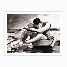 Male Nude In A Tub - man erotic homoerotic black and white ink Anton Maliar Art Print