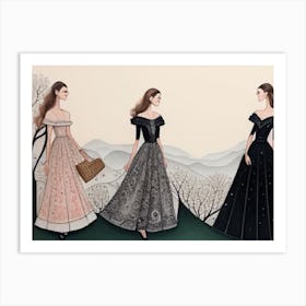 Three Women In Dresses Art Print