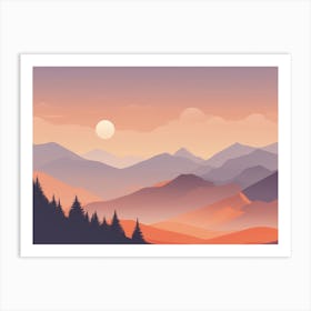 Misty mountains horizontal background in orange tone 134 Art Print