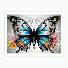 Butterfly With Flowers 4 Art Print