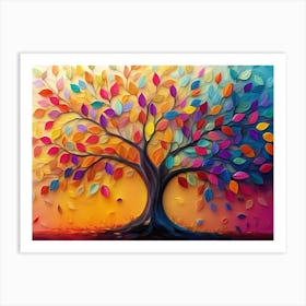 Elegant Colorful Tree with Vibrant Leaves Hanging Branches 9 Art Print