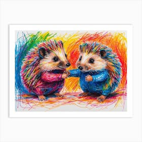 Hedgehogs Holding Hands Art Print