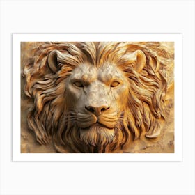 3d Relief Of A Powerful Lion's Face 1 Art Print