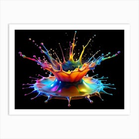 Colorful Paint Splash On Black Background Art Print