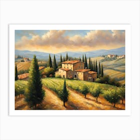 Sun Drenched Vineyard Cascading Down Tuscan Hills Art Print